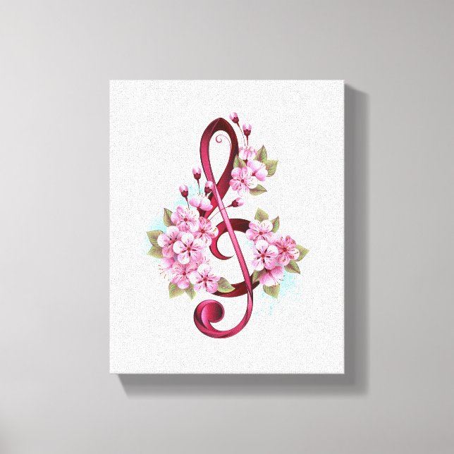 Musical treble clef notes with Sakura flowers Canvas Print (Front)