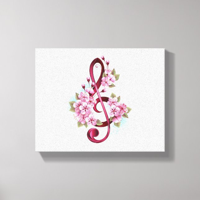 Musical treble clef notes with Sakura flowers Canvas Print (Front)