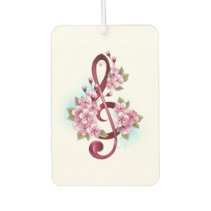 Musical treble clef notes with Sakura flowers Car Air Freshener