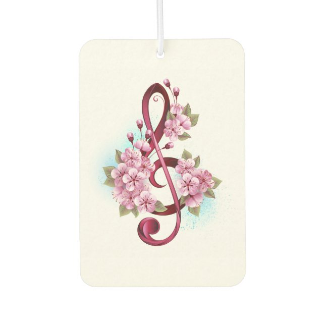 Musical treble clef notes with Sakura flowers Car Air Freshener (Front)