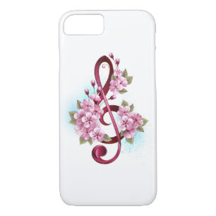 Musical treble clef notes with Sakura flowers Case-Mate iPhone Case