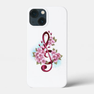 Musical treble clef notes with Sakura flowers iPhone 13 Mini Case