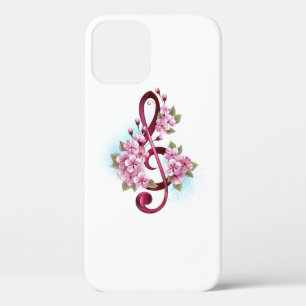 Musical treble clef notes with Sakura flowers iPhone 12 Pro Case