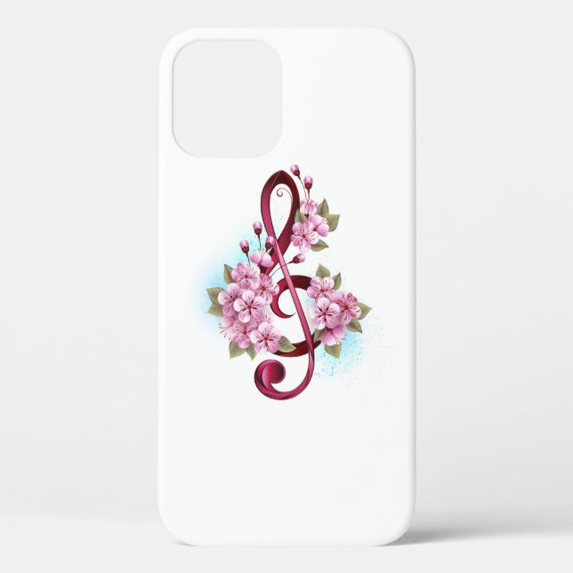 Musical treble clef notes with Sakura flowers Case-Mate iPhone Case (Back)