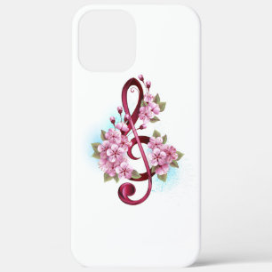Musical treble clef notes with Sakura flowers iPhone 12 Pro Max Case