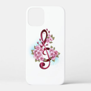 Musical treble clef notes with Sakura flowers iPhone 12 Mini Case
