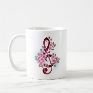 Musical treble clef notes with Sakura flowers Coffee Mug