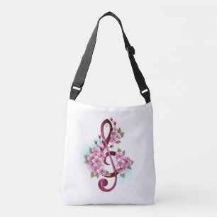 Musical treble clef notes with Sakura flowers Crossbody Bag