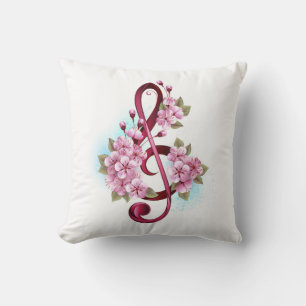 Musical treble clef notes with Sakura flowers Cushion