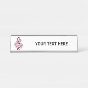 Musical treble clef notes with Sakura flowers Desk Name Plate