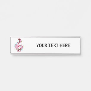 Musical treble clef notes with Sakura flowers Door Sign