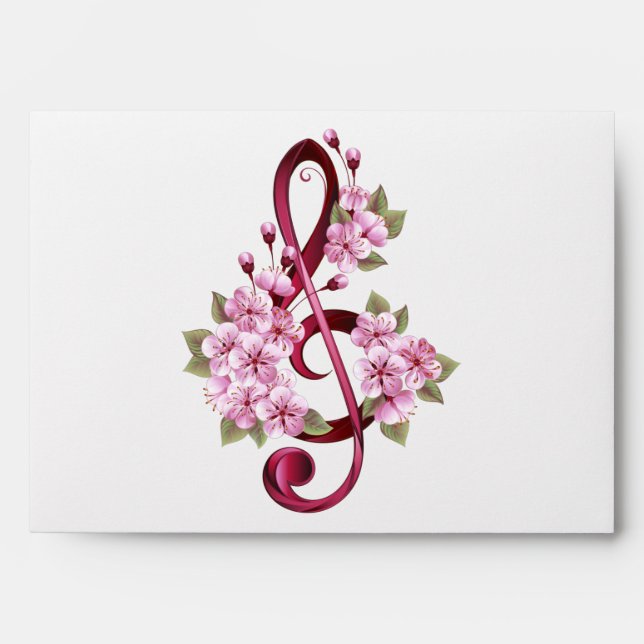 Musical treble clef notes with Sakura flowers Envelope (Front)
