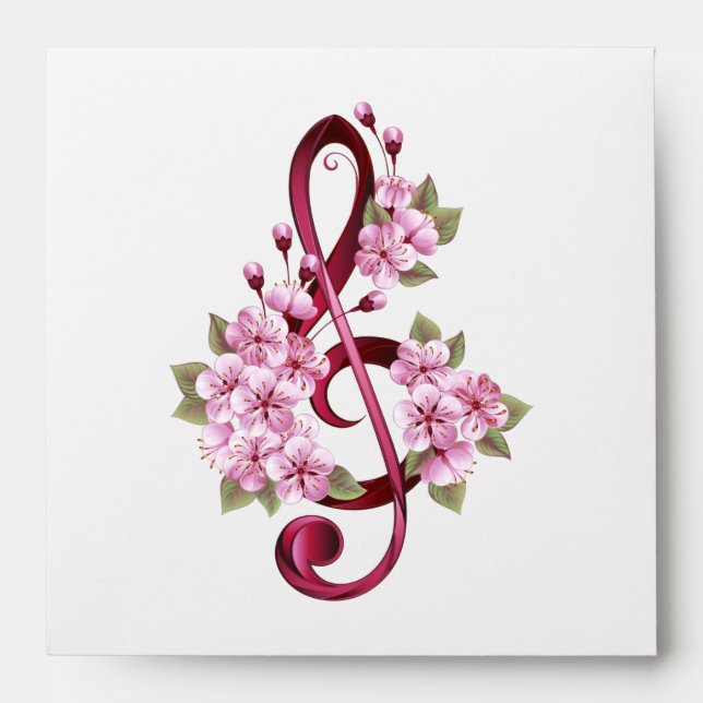 Musical treble clef notes with Sakura flowers Envelope (Front)