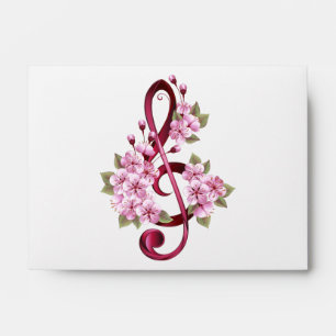 Musical treble clef notes with Sakura flowers Envelope
