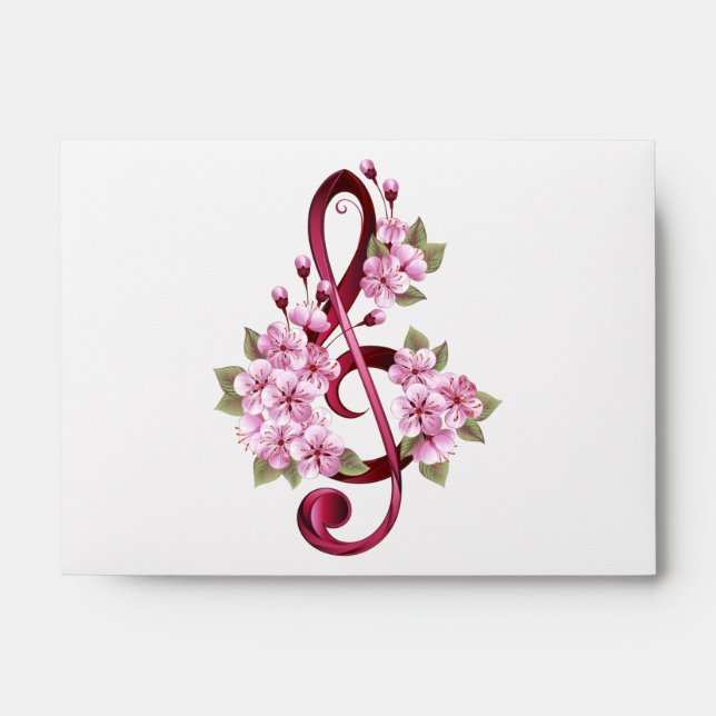 Musical treble clef notes with Sakura flowers Envelope (Front)