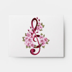 Musical treble clef notes with Sakura flowers Envelope