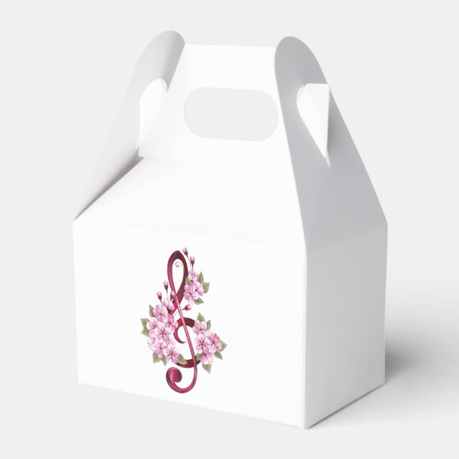 Musical treble clef notes with Sakura flowers Favour Box (Front Side)