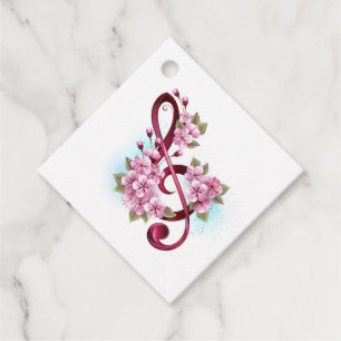 Musical treble clef notes with Sakura flowers Favour Tags