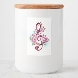 Musical treble clef notes with Sakura flowers Food Label