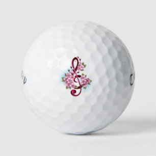 Musical treble clef notes with Sakura flowers Golf Balls