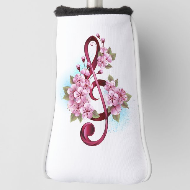 Musical treble clef notes with Sakura flowers Golf Head Cover (Rotate 90)