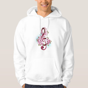 Musical treble clef notes with Sakura flowers Hoodie