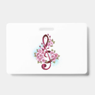 Musical treble clef notes with Sakura flowers ID Badge