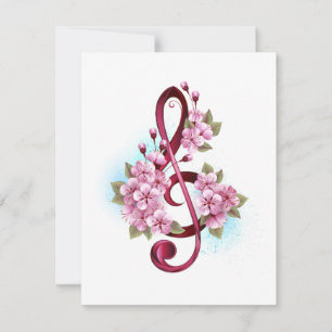 Musical treble clef notes with Sakura flowers Invitation