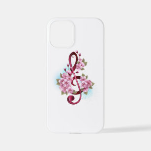 Musical treble clef notes with Sakura flowers iPhone 12 Mini Case