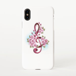 Musical treble clef notes with Sakura flowers iPhone X Case
