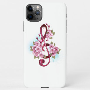 Musical treble clef notes with Sakura flowers iPhone 11Pro Max Case