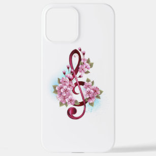 Musical treble clef notes with Sakura flowers iPhone 12 Pro Max Case
