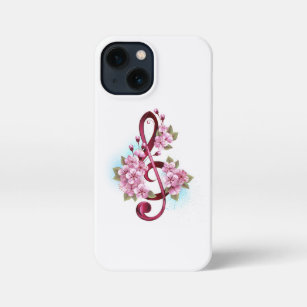 Musical treble clef notes with Sakura flowers iPhone 13 Mini Case