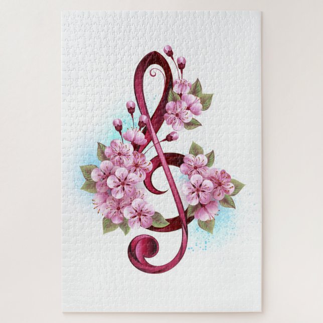 Musical treble clef notes with Sakura flowers Jigsaw Puzzle (Vertical)