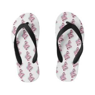 Musical treble clef notes with Sakura flowers Kid's Jandals