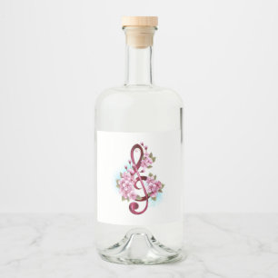 Musical treble clef notes with Sakura flowers Liquor Bottle Label