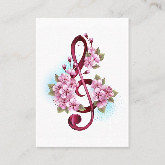 Musical treble clef notes with Sakura flowers Loyalty Card (Front)