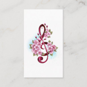 Musical treble clef notes with Sakura flowers Loyalty Card