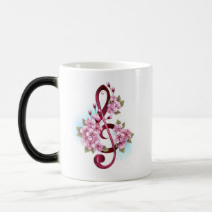 Musical treble clef notes with Sakura flowers Magic Mug