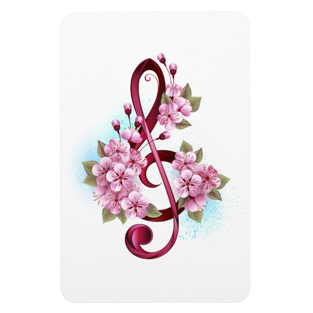 Musical treble clef notes with Sakura flowers Magnet (Vertical)