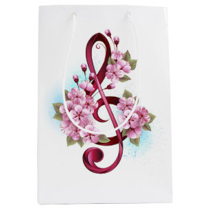 Musical treble clef notes with Sakura flowers Medium Gift Bag