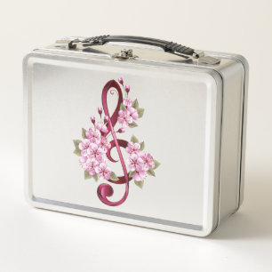 Musical treble clef notes with Sakura flowers Metal Lunch Box