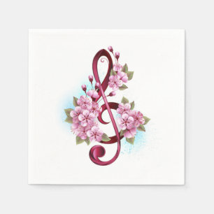 Musical treble clef notes with Sakura flowers Napkin