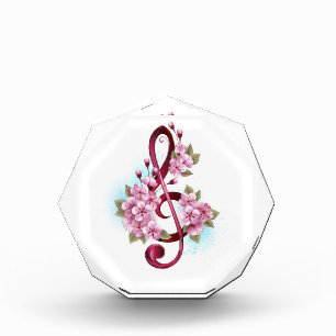 Musical treble clef notes with Sakura flowers Photo Block