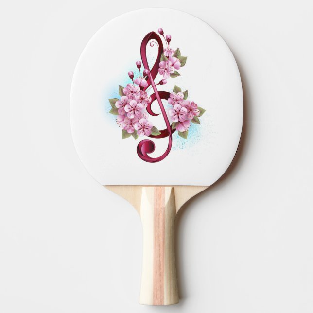 Musical treble clef notes with Sakura flowers Ping Pong Paddle (Front)