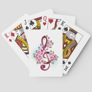 Musical treble clef notes with Sakura flowers Playing Cards