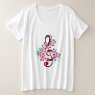 Musical treble clef notes with Sakura flowers Plus Size T-Shirt