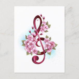 Musical treble clef notes with Sakura flowers Postcard