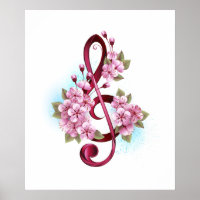 Musical treble clef notes with Sakura flowers