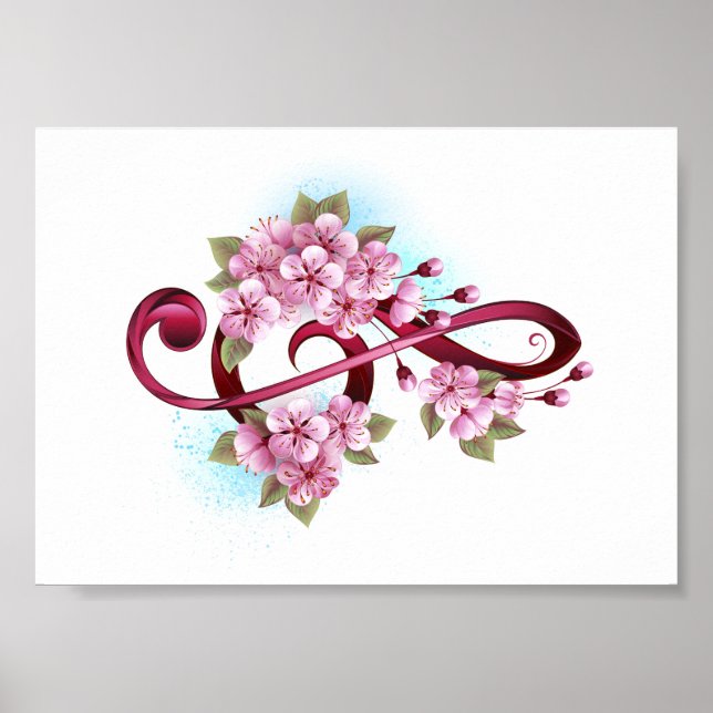 Musical treble clef notes with Sakura flowers Poster (Front)